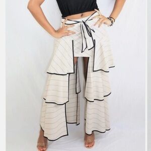 Chic Cream and Black Striped Women's Mini Skirt